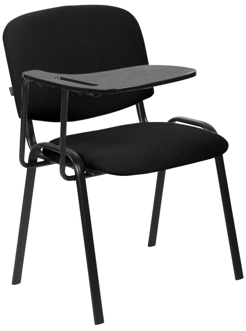 Chaise de bureau avec table rabattable assise et dossier rembourrés en tissu noir et métal noir mat BUR10708