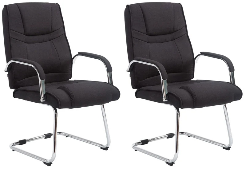 Lot de 2 fauteuils de bureau sans roulettes accoudoirs chaise visiteur charge maximale 180 kg en tissu noir cadre en métal 10_0008620