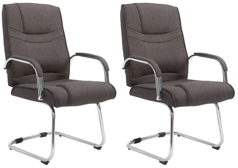 Lot de 2 fauteuils de bureau sans roulettes accoudoirs chaise visiteur charge maximale 180 kg en tissu gris foncé cadre en métal 10_0008518