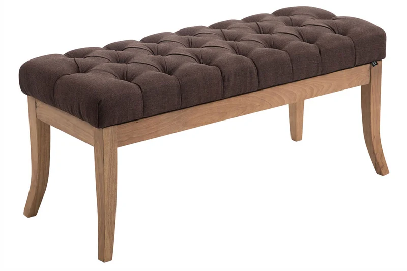 Banc design Chesterfield 100 cm avec coutures décoratives tissu marron piétement en bois clair 10_0003689