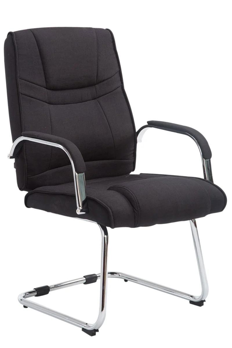 Fauteuil de bureau sans roulettes accoudoirs chaise visiteur charge maximale 180 kg en tissu noir cadre en métal 10_0003250