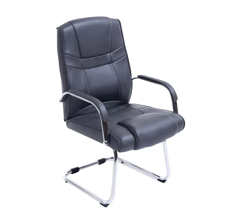 Fauteuil de bureau sans roulettes accoudoirs chaise visiteur charge maximale 180 kg en PVC gris cadre en métal 10_0003247