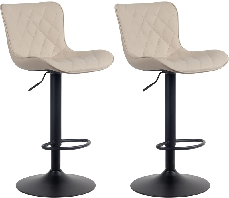Lot de 2 tabourets de bar en synthétique crème pieds en métal noir hauteur réglable pivotant TDB10731