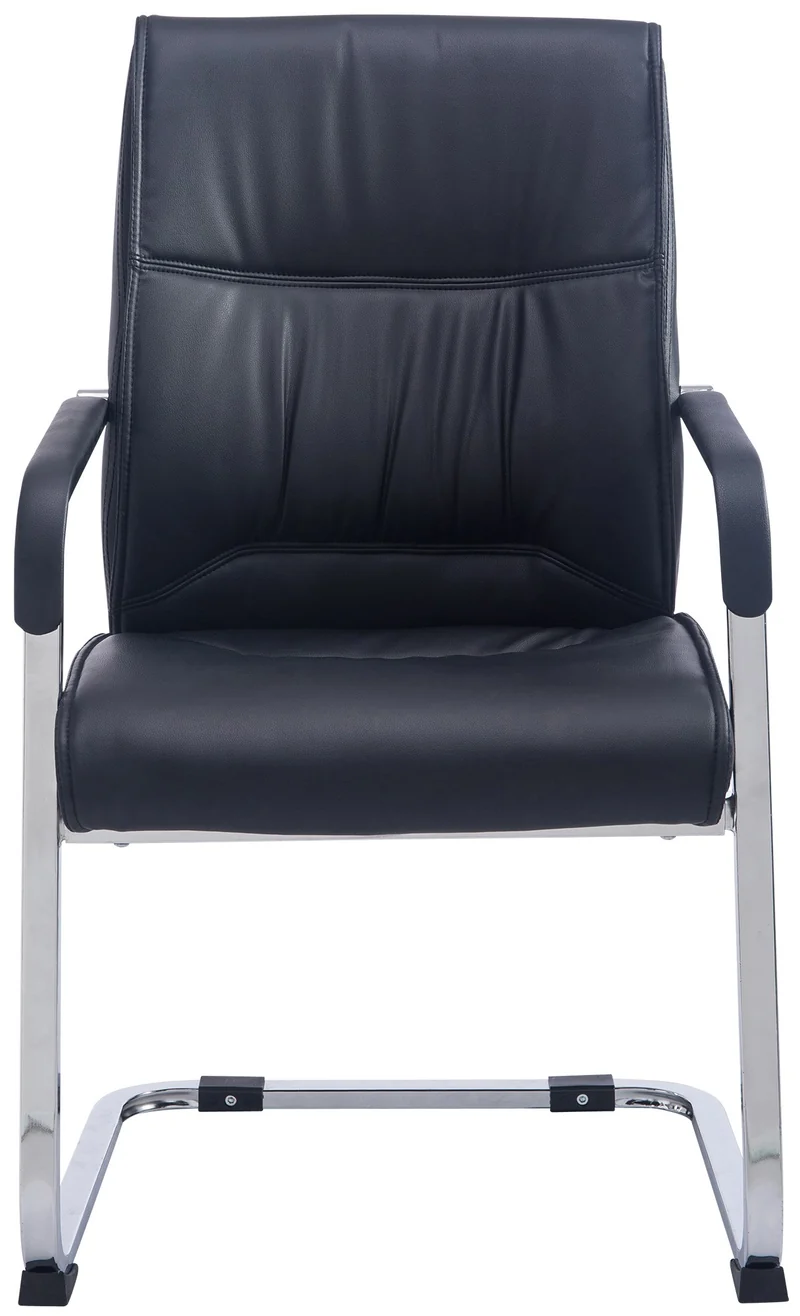Fauteuil chaise visiteur sans roulettes avec accoudoirs en similicuir noir cadre métallique 10_0006941