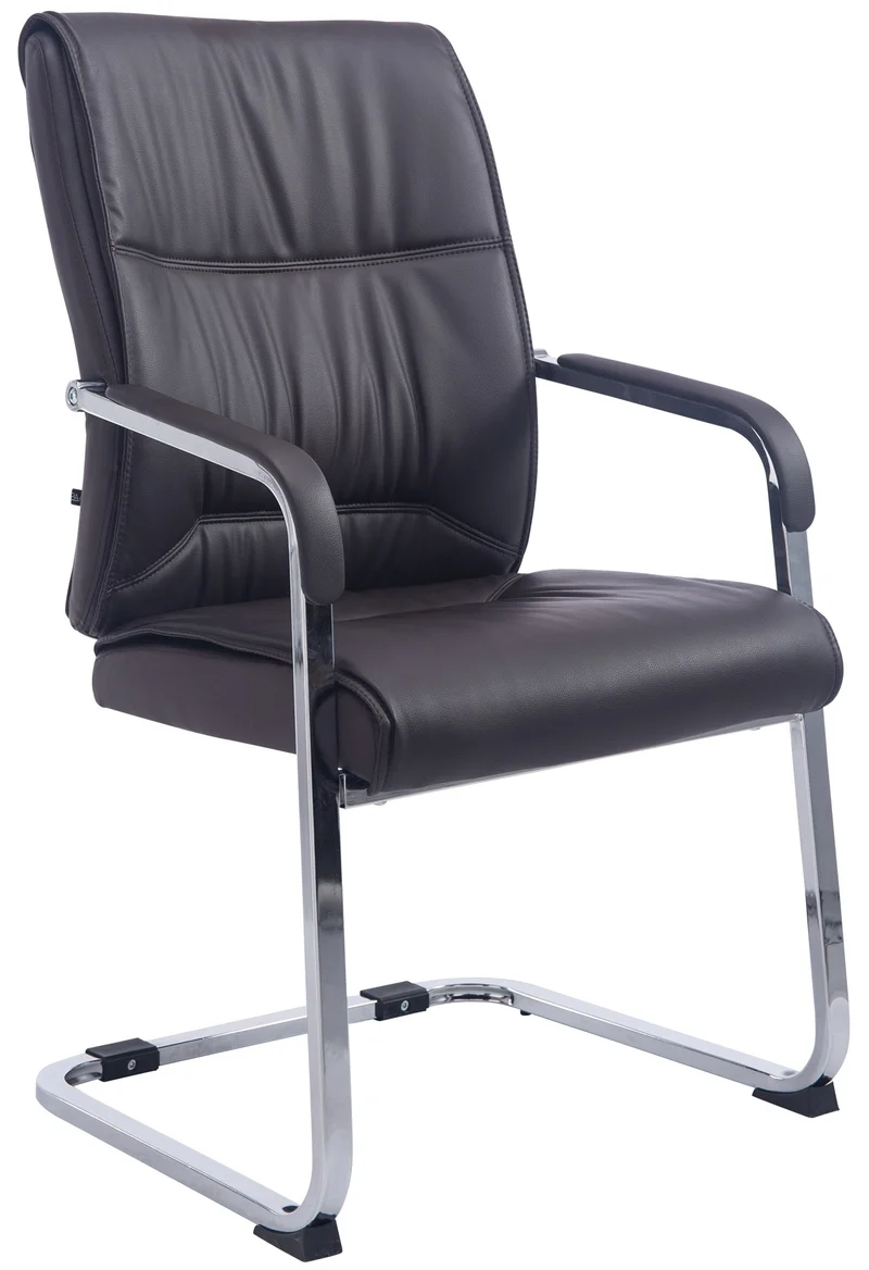 Fauteuil de bureau sans roulettes chaise visiteur sans roulettes jusqu'à 260kg en PVC marron 10_0002774