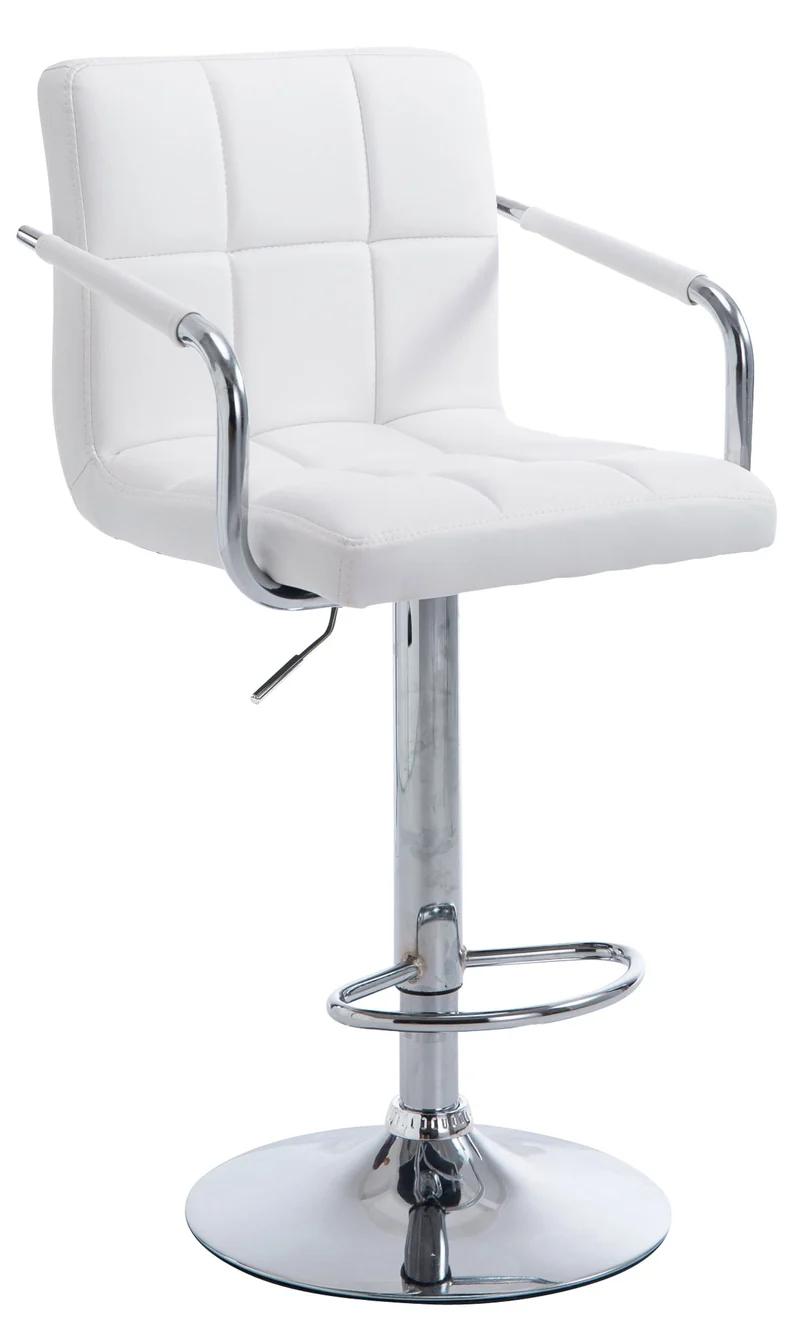 Tabouret de bar repose-pieds en synthétique blanc pieds trompette en métal chromé TDB10521