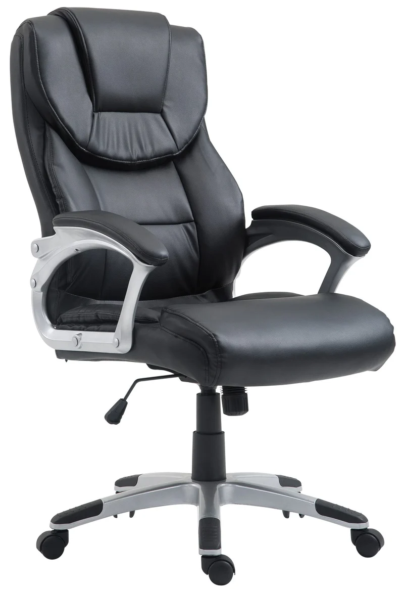 Fauteuil de bureau dossier inclinable hauteur réglable en PVC noir cadre métal 10_0007078