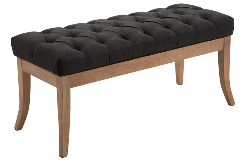 Banc design Chesterfield 100 cm avec coutures décoratives tissu gris foncé piétement en bois clair 10_0003691
