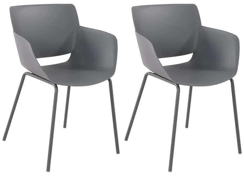 Lot de 2 chaises pour intérieur ou extérieur en plastique couleur gris foncé en acier thermolaqué 10_0007307