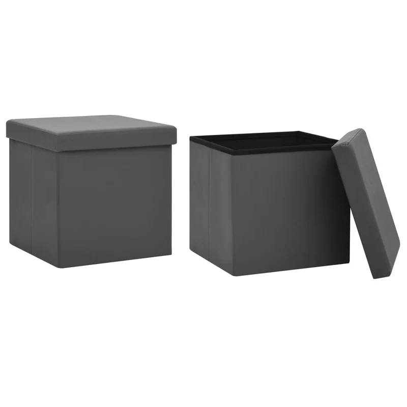 Lot de 2 tabouret assise poufs de rangement pliables 38 x 38 x 38 cm en PVC gris DEC026391