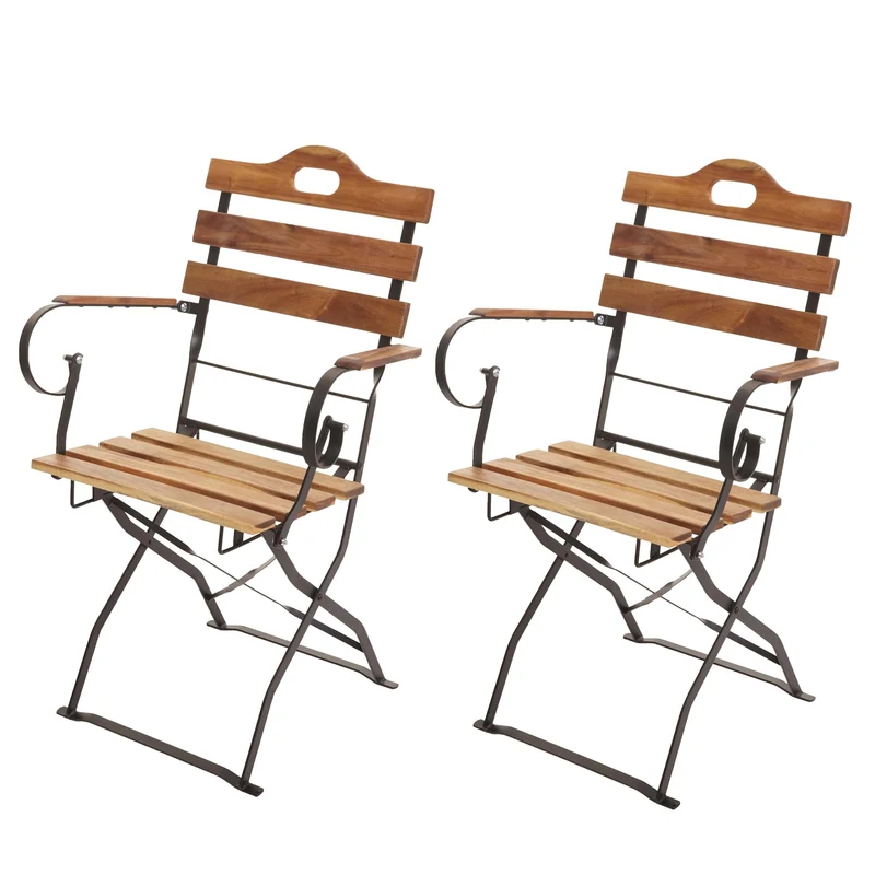 Lot de 2 chaises de jardin balcon terrasse pliable en bois d'acacia 04_0001955