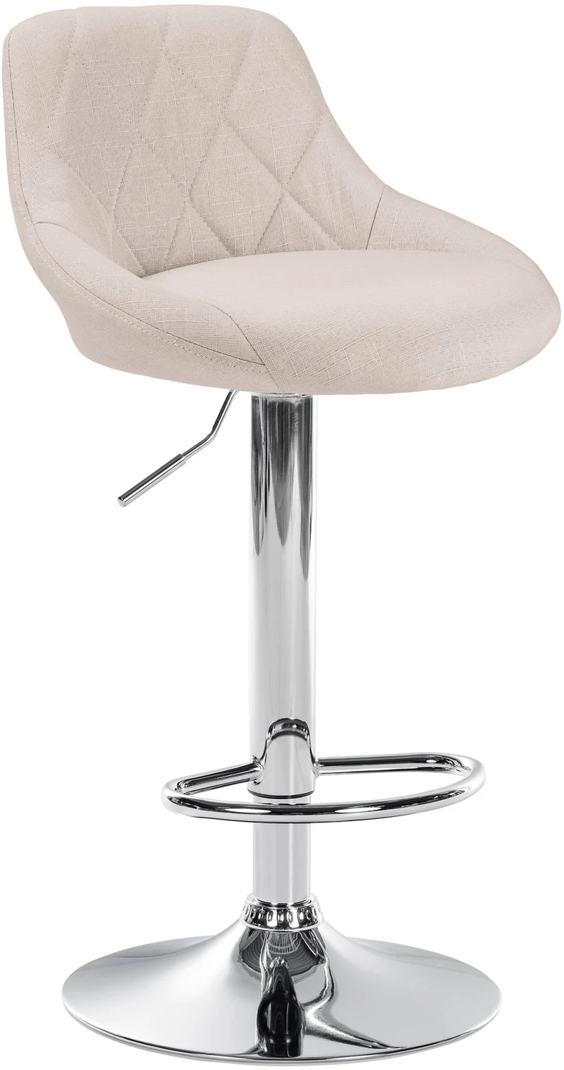 Tabouret de bar chaise haute x 1 avec coutures décoratives assise en tissu crème pieds métal chromé 10_0005084