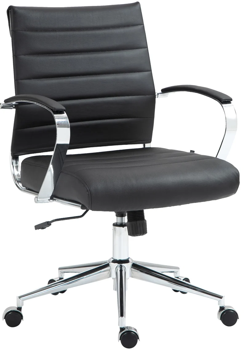 Chaise de bureau design ergonomique en cuir véritable noir et métal chromé 10_0002561
