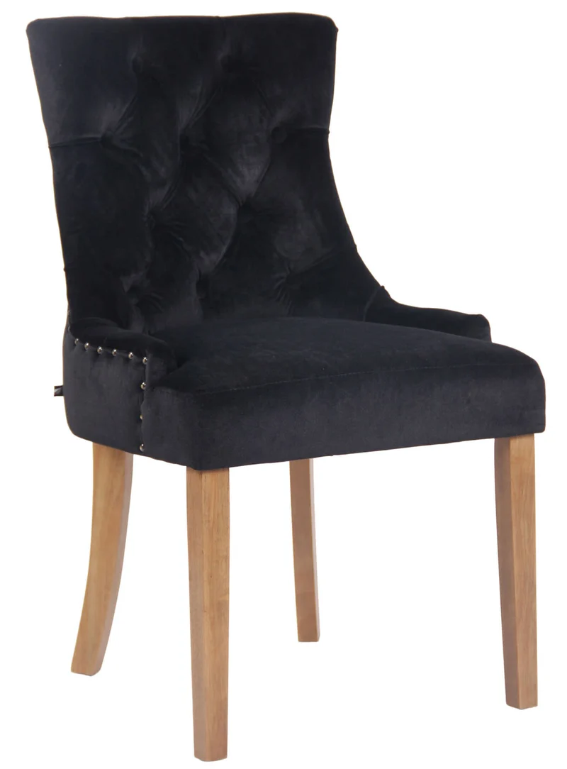 Chaise de salle à manger x1 design antique capitonné en velours noir avec 4 pieds en bois clair 10_0001938