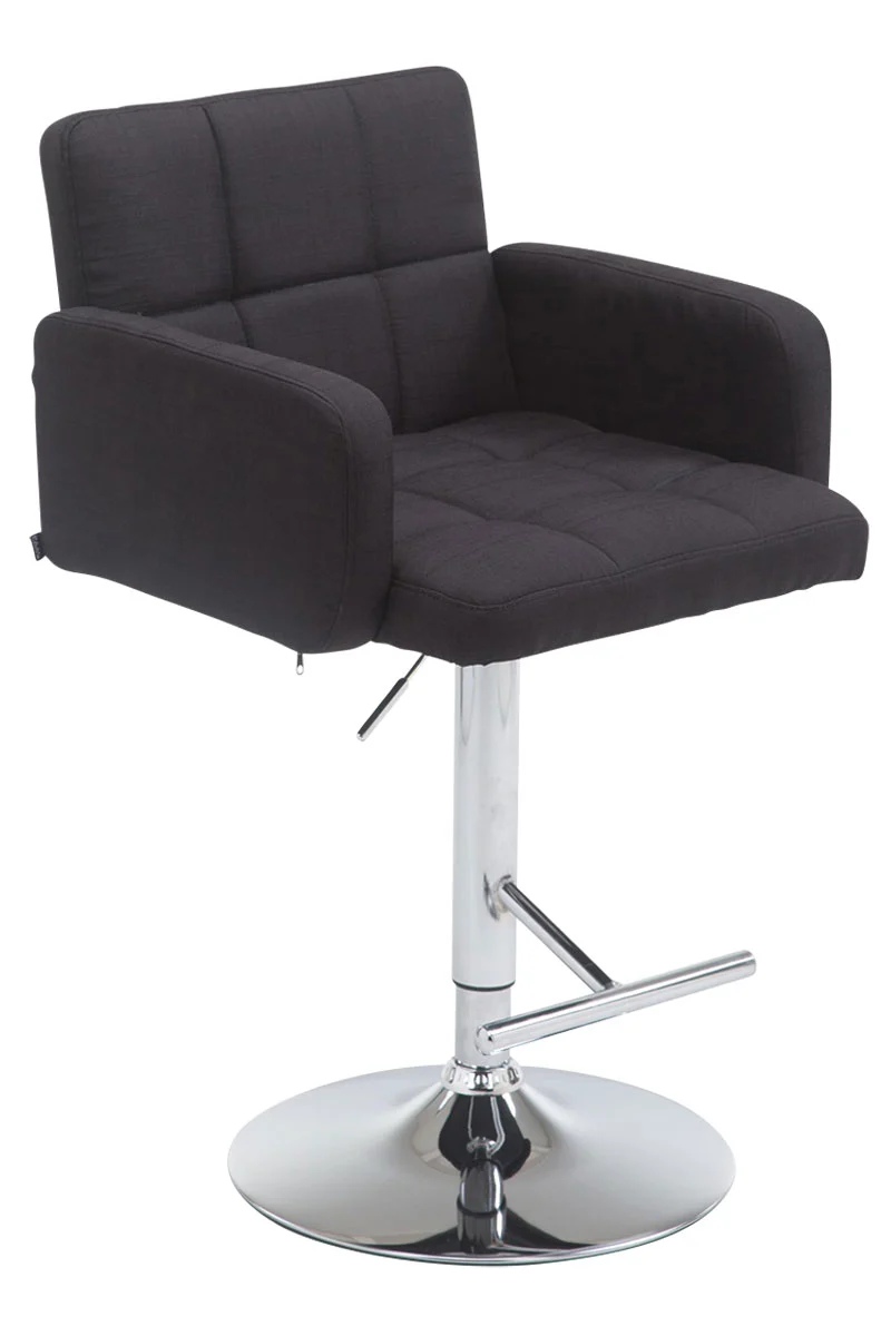 Tabouret de bar x1 avec accoudoirs et dossier confortable en tissu noir pieds métal chromé TDB10783