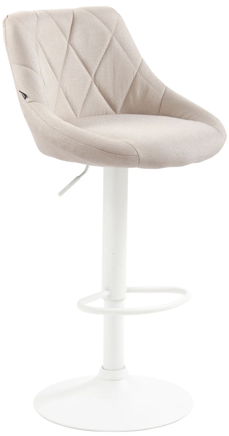 Tabouret de bar chaise haute x 1 avec coutures décoratives assise en tissu crème pieds métal blanc 10_0005091