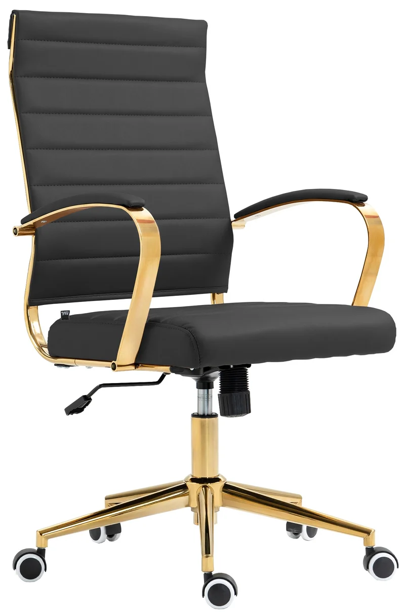 Fauteuil de bureau design chic dossier ergonomique en similicuir noir cadre métal doré BUR10709