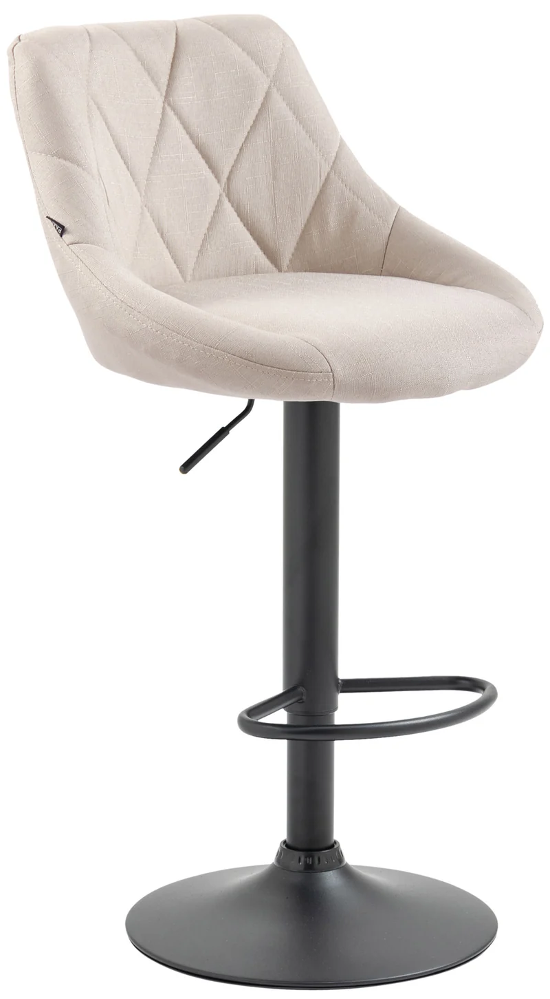 Tabouret de bar chaise haute x 1 avec coutures décoratives assise en tissu crème pieds métal noir 10_0005088