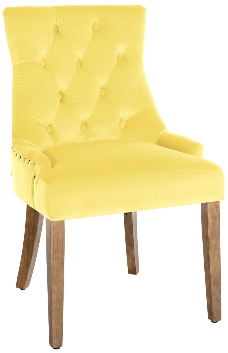 Chaise de salle à manger x1 design antique capitonné en velours jaune avec 4 pieds en bois clair 10_0001947