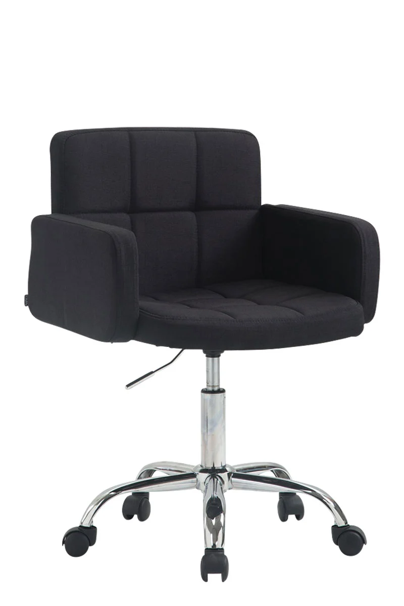 Tabouret de travail chaise de bureau en tissu noir structure à 5 roulettes métal chromé 10_0003233