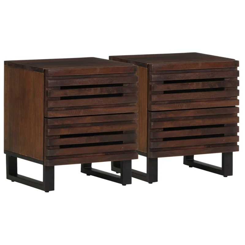 Lot de 2 tables de chevet avec deux tiroirs 40 x 34 x 46 cm bois de manguier marron et acier DEC034796