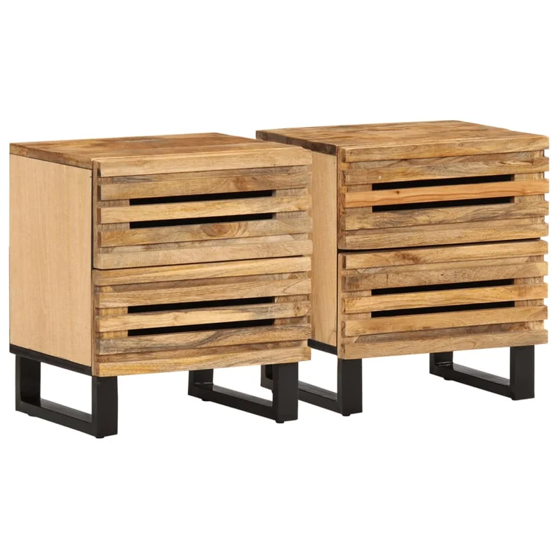 Lot de 2 tables de chevet avec deux tiroirs 40 x 34 x 46 cm bois massif de manguier et acier DEC034801