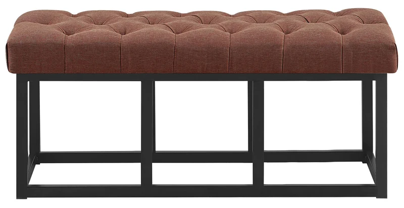 Banc en tissu marron avec boutons décoratives structure en métal noir 100 x 38 x 46 cm 10_0008803