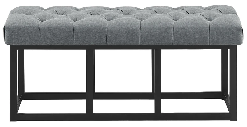 Banc d'entrée en tissu gris foncé boutons décoratifs avec structure en métal noir 100 x 38 x 46 cm 10_0008784