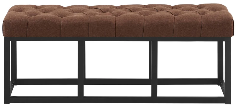 Banc d'entrée en tissu marron boutons décoratifs avec structure en métal noir 120 x 38 x 46 cm 10_0008727
