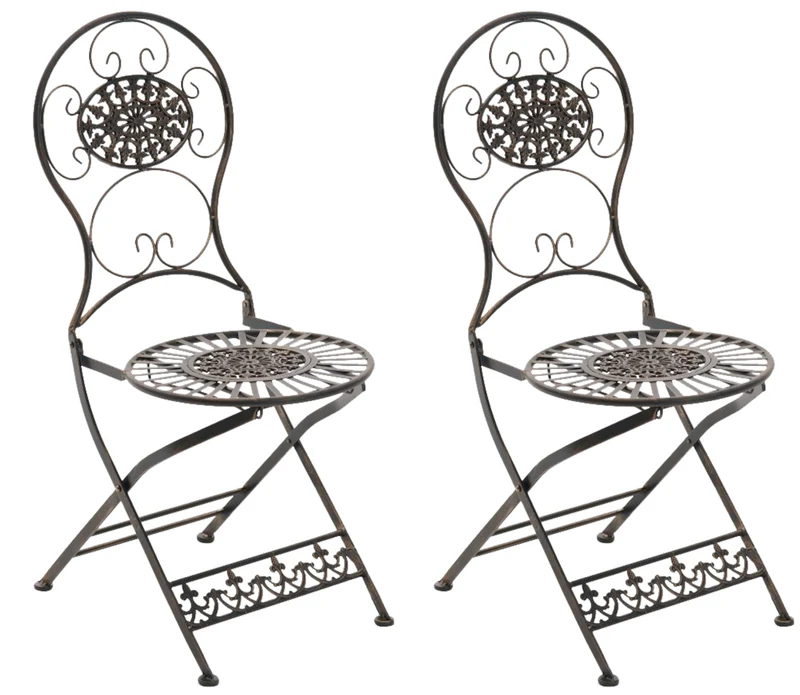 Lot de 2 chaises de jardin pliantes en fer bronze 43 x 50 x 91,5 cm 10_0008106