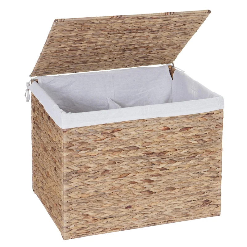 Panier à linge coffre de rangement 2 compartiments jacinthe d'eau 50x60x43cm 129L 04_0003774