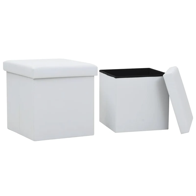 Lot de 2 tabourets assises poufs de rangement pliables en PVC blanc DEC026385