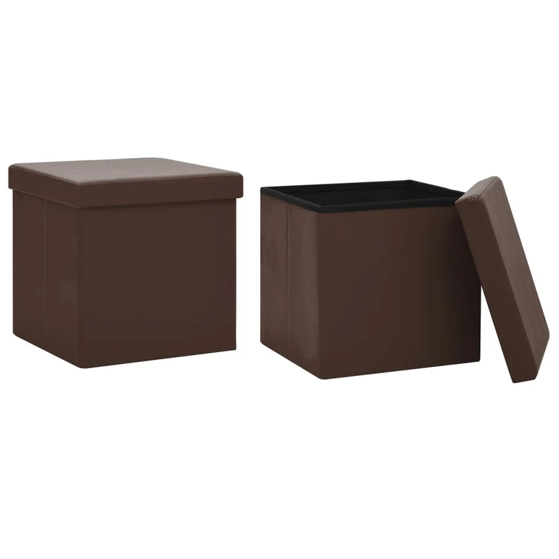 Lot de 2 tabouret assise poufs de rangement pliables en PVC marron DEC026394
