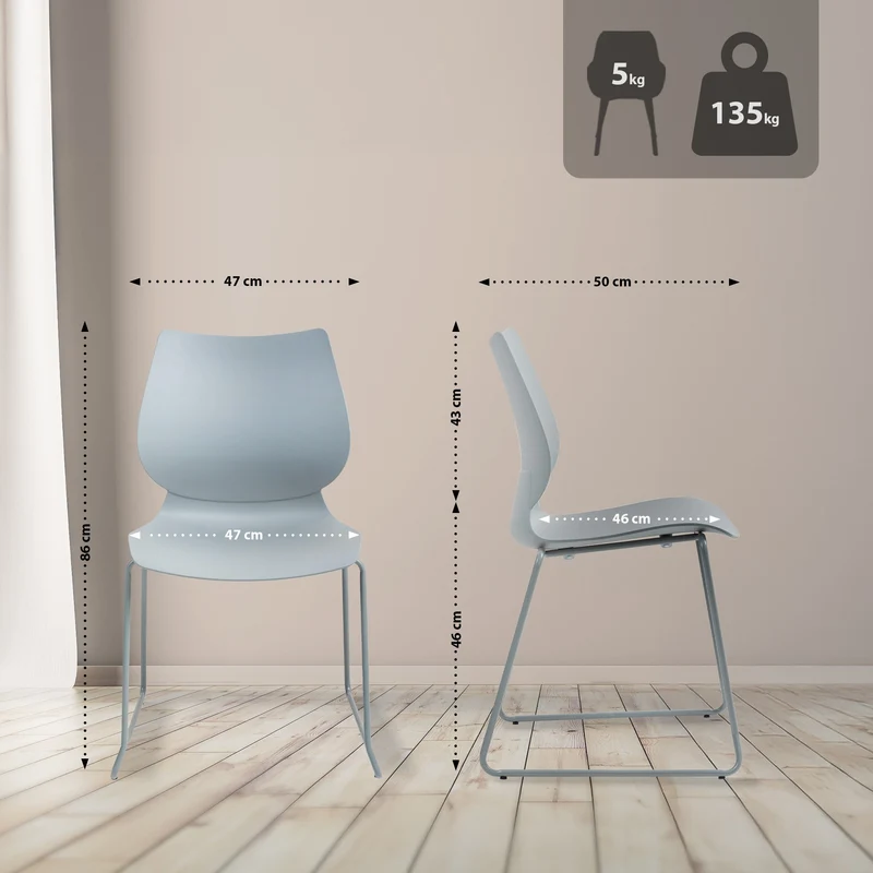 Lot de 2 chaises visiteur conférence bureau salle à manger empilable en plastique gris et métal 10_0007397