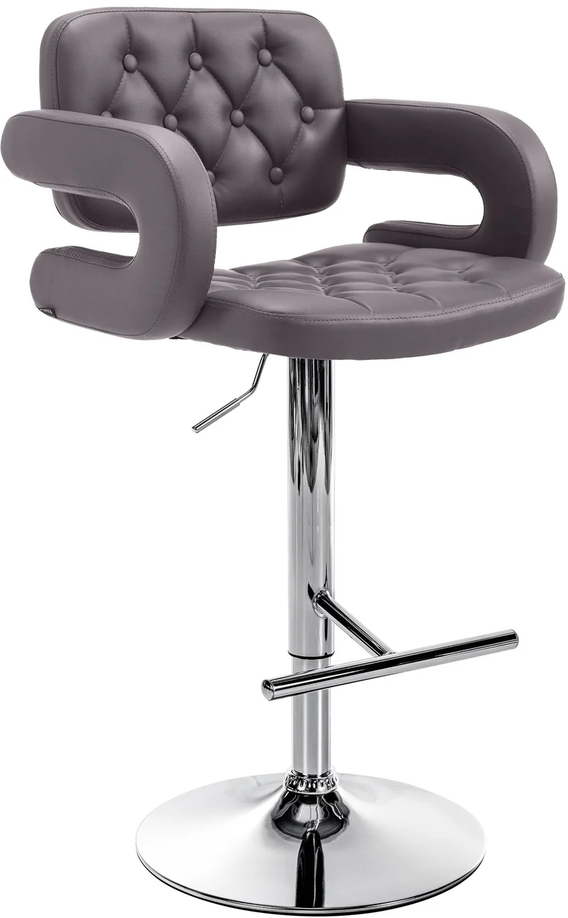 Tabouret de bar x1 avec repose-pied et accoudoirs capitonné en PVC marron support en métal chromé 10_0004790