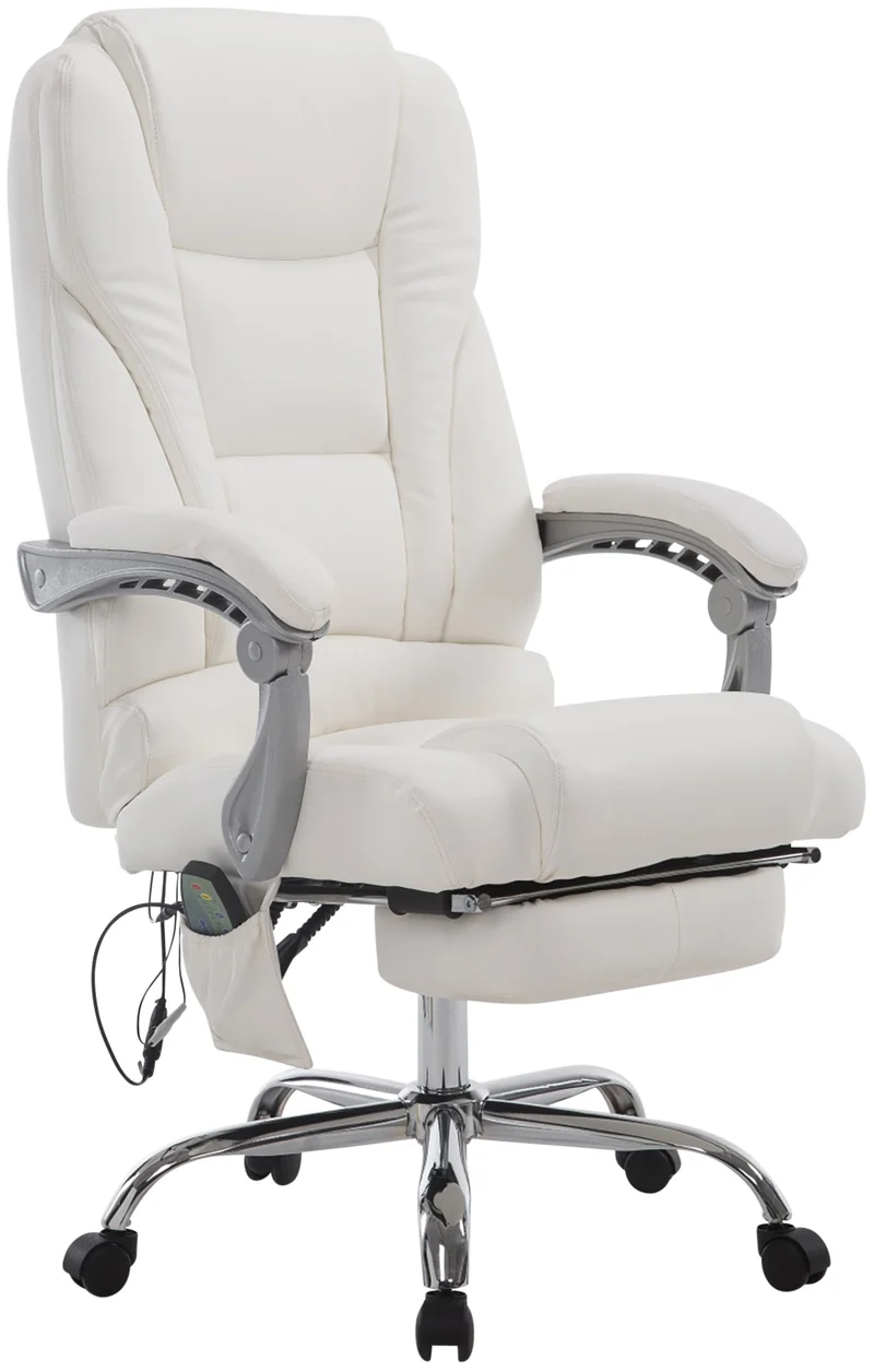 Fauteuil de bureau avec fonction massage repose-pieds dossier inclinable en PVC blanc 10_0002582