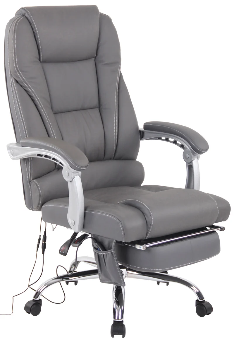 Fauteuil de bureau avec fonction massage et repose-pieds ajustables en véritable cuir gris 10_0002574