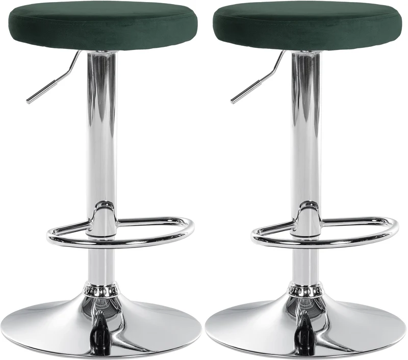 Lot de 2 tabourets de bar avec assise en tissu velours vert et cadre métal chromé TDB10716