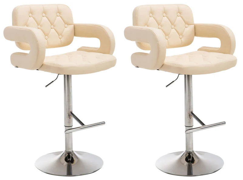 Lot de 2 tabourets de bar capitonné en synthétique crème accoudoirs repose-pieds design moderne TDB10494