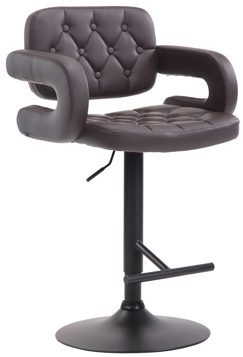 Tabouret de bar capitonné en synthétique marron accoudoirs repose-pieds métal design moderne TDB10503