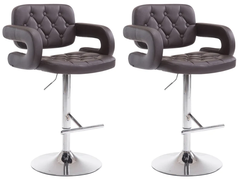 Lot de 2 tabourets de bar capitonné en synthétique marron accoudoirs repose-pieds design moderne TDB10493