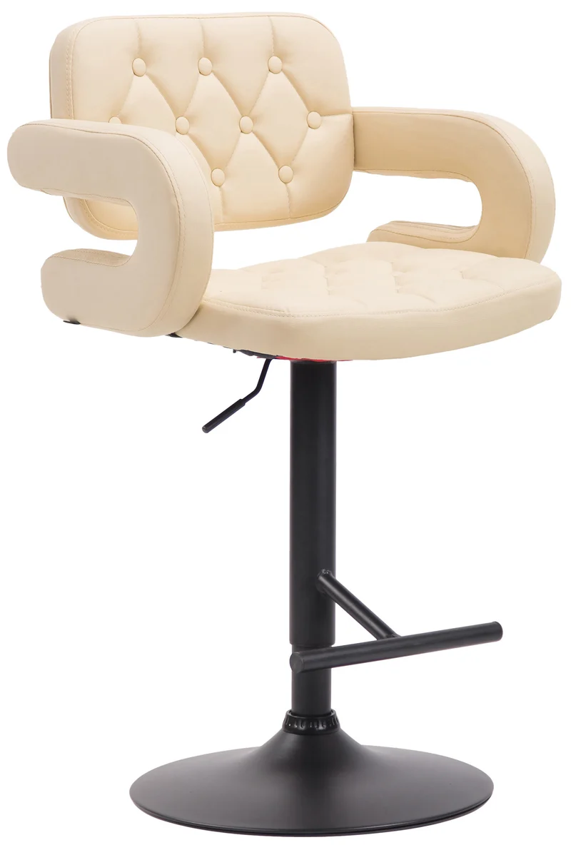 Tabouret de bar en synthétique crème et piètement noir design contemporain avec repose-pieds 10_0001214