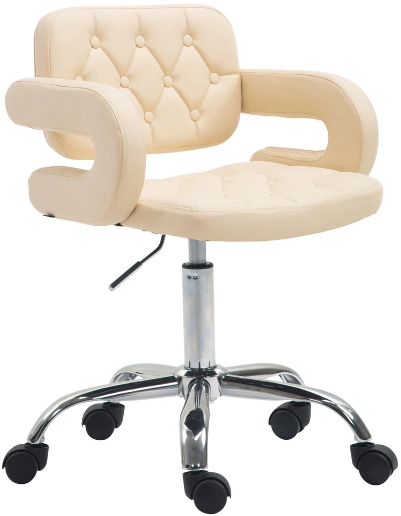 Chaise de bureau réglable en hauteur pivotante dossier capitonné et accoudoir moderne synthétique crème BUR10413