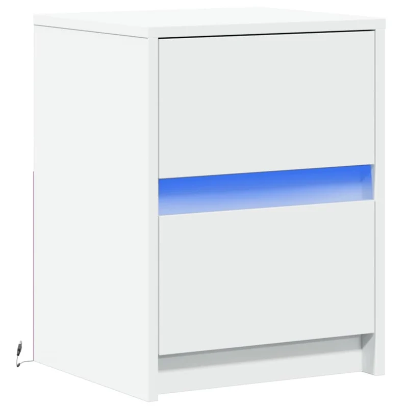 Table de chevet avec tiroirs et LED 38 x 34 x 50 cm en bois d'ingénierie blanc DEC032764