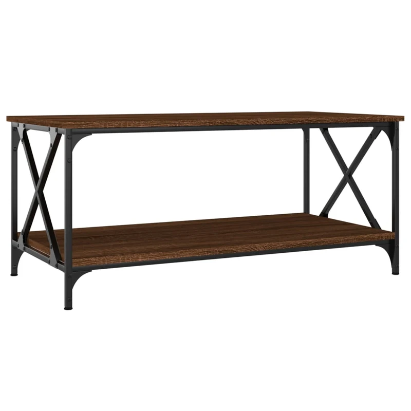 Table basse avec étagère design industriel 100 x 50 x 45 cm bois d'ingénierie marron et fer DEC038594