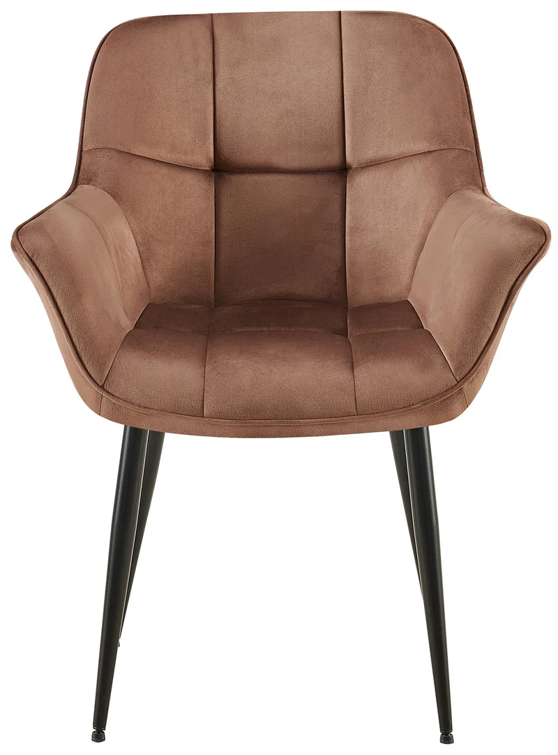 Chaise avec accoudoirs en velours matelassé marron structure métallique noir confort premium 10_0007672