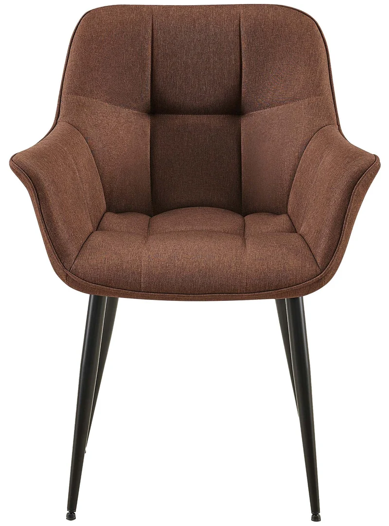 Chaise avec accoudoirs en tissu matelassé marron structure métallique noir confort premium 10_0007590