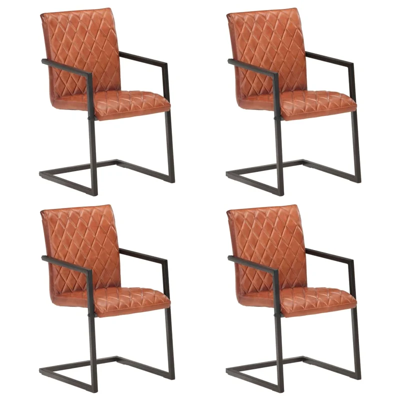Lot de 4 chaises de salle à manger cuisine cantilever design rétro cuir véritable marron CDS021392