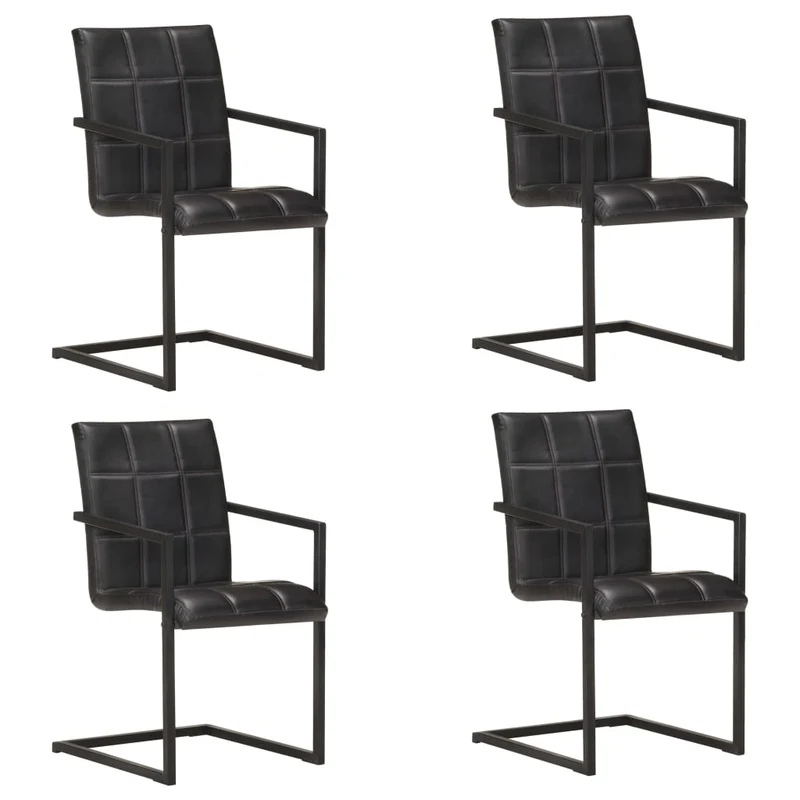 Lot de 4 chaises de salle à manger cuisine cantilever design rétro cuir véritable noir CDS021416