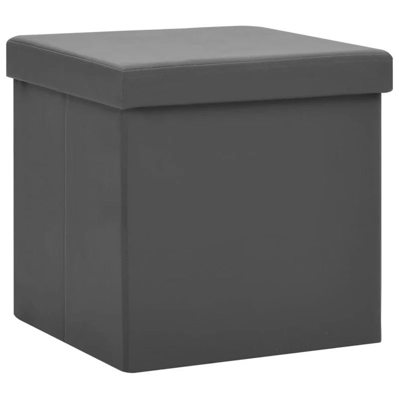 Tabouret assise pouf de rangement pliable en PVC gris DEC026348